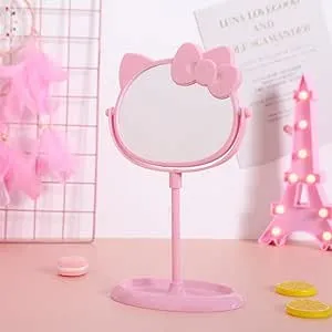 Desk Mirror, Kitty Cat Shape-Kawaii &Vanity Makeup Mirror for You in Bathroom or Bedroom- Pink, Birthday Gift for Hello, Kitty Fans