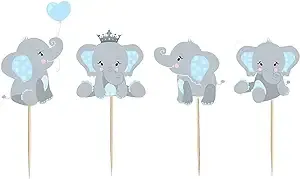 Finduat 48 Pieces Blue Elephant Cupcake Toppers for Boy Baby Shower Decorations