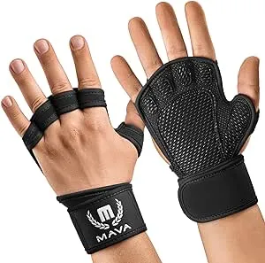 Mava Sports Ventilated Workout Gloves with Integrated Wrist Wraps and Full Palm Silicone Padding. Extra Grip & No Calluses. Perfect for Weight