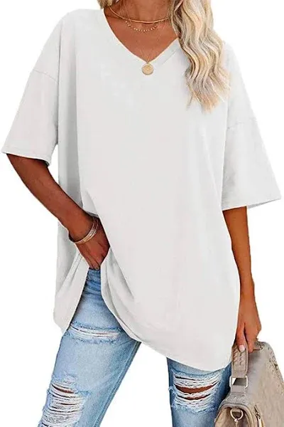 Ebifin Women&#039;s Oversized T Shirts Tees Half Sleeve V Neck Comfy Cozy Cotton Tuni