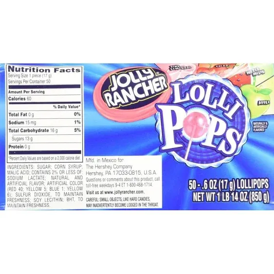 Jolly Rancher Lollipops Flavors 50Count Box 1 Pound 14 Ounce