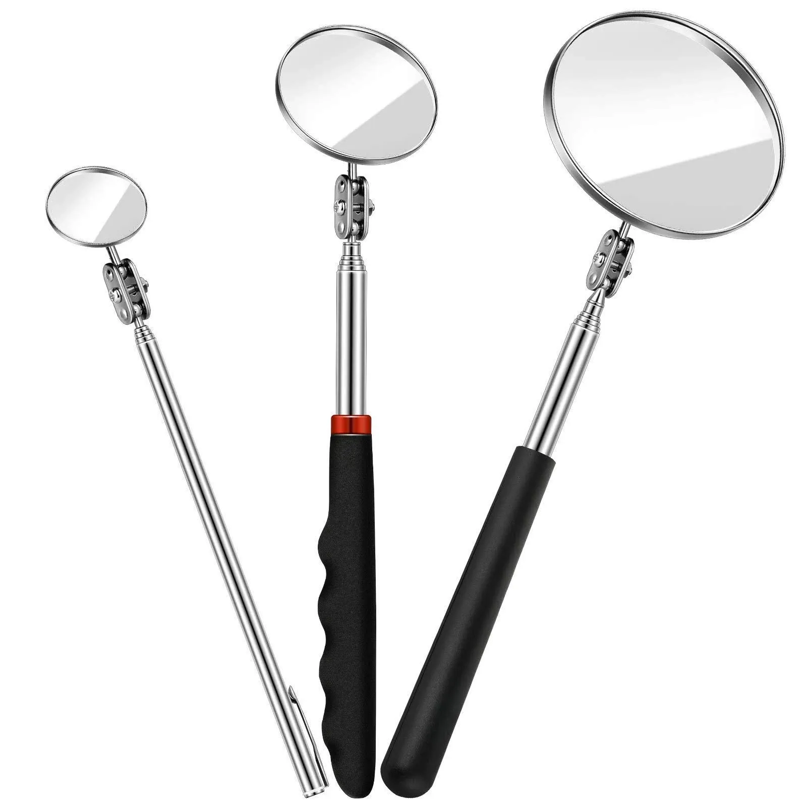 3PCS Round Telescoping Inspection Mirror Inspection Tool  Small Part Observation