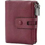 Bveyzi Small Soft Leather Wallet for Women RFID Blocking Ladies Card Holder with Double Zipper Pocket