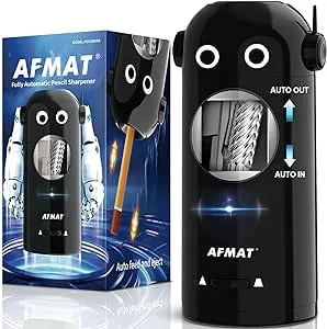 AFMAT Electric Pencil Sharpener, Robot Pencil Sharpener for Colored Pencils 7-11.5mm, Auto in & Out, Fully Automatic Rechargeable Hands-Free Pencil Sharpener for Home, Classroom, Battery Powered