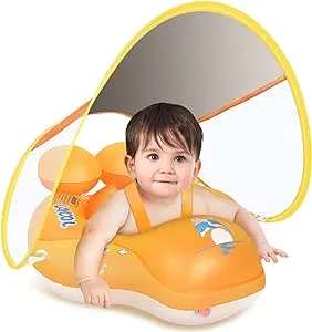 LAYCOL Baby Pool Float with UPF50+ Sun Protection Canopy,Add Tail Never Flip Over Inflatable Baby Float,Toddler for Age of 3-36 Months