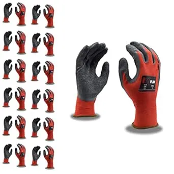 iON Flex Nimble Red Nylon Shell Grey Crinkle Latex Coated Work Gloves, L