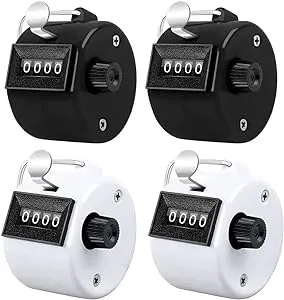 Counter Clicker 4-Digit Number Count, Handheld Mechanical 4pack-black+wh<wbr/>ite