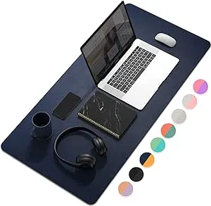 YSAGi Desk Mat, Mouse Pad,Waterproof Desk Pad,Large Mouse pad for Desk, Leather Desk Pad Large for Keyboard and Mouse,Dual-Sided Mouse Mat for Office and Home (23.6" x 13.7", Dark Tyrian Blue+Yellow)