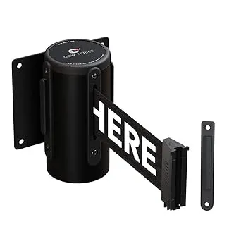 Crowd Control Wareho CCW Series WMB-125 Fixed Wall Mount Retractable Belt Barrier 11 Foot with Black Steel Case (Blackplease Wait Here Belt)