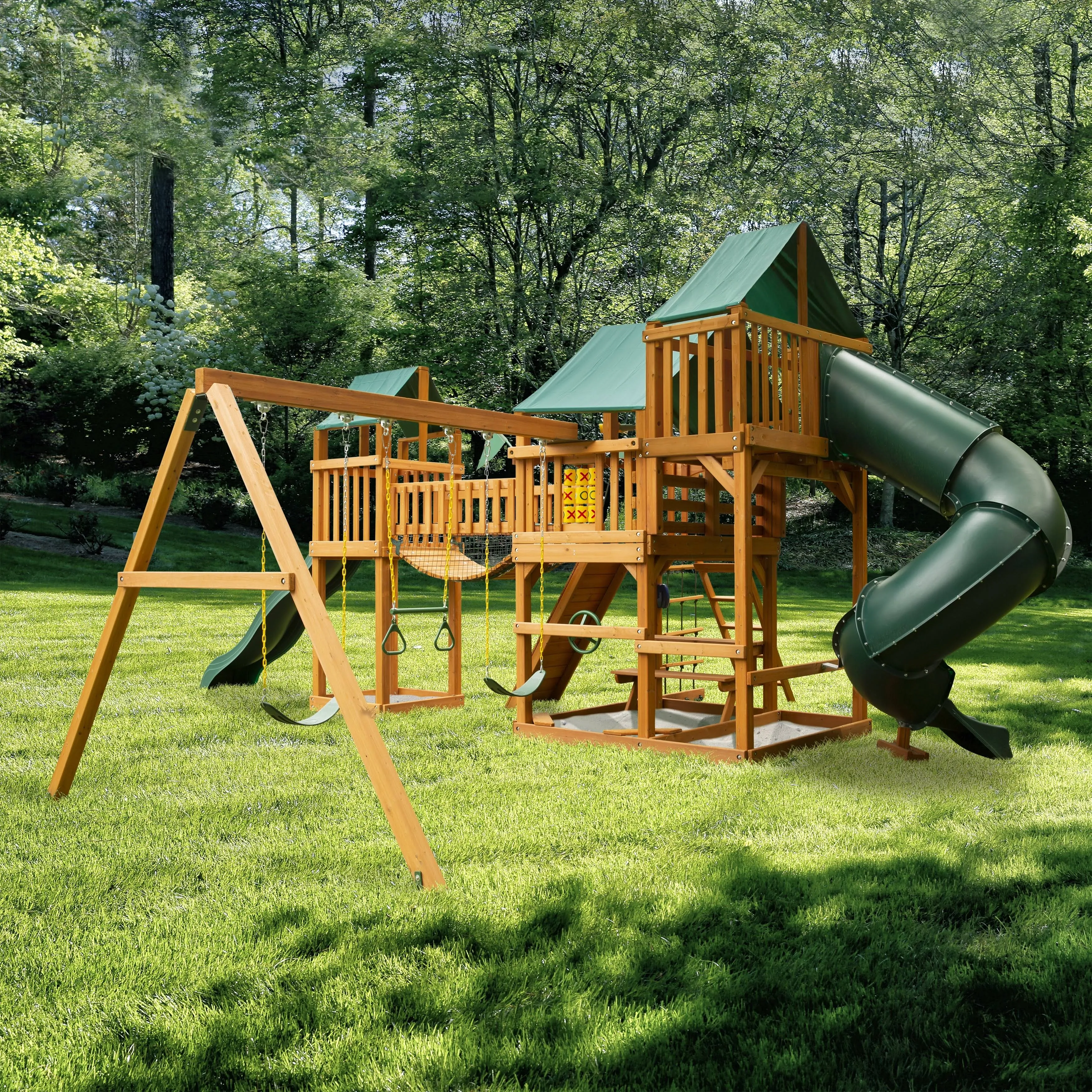 Gorilla Playsets Treasure Trove I Swing Set, Green Vinyl Canopy