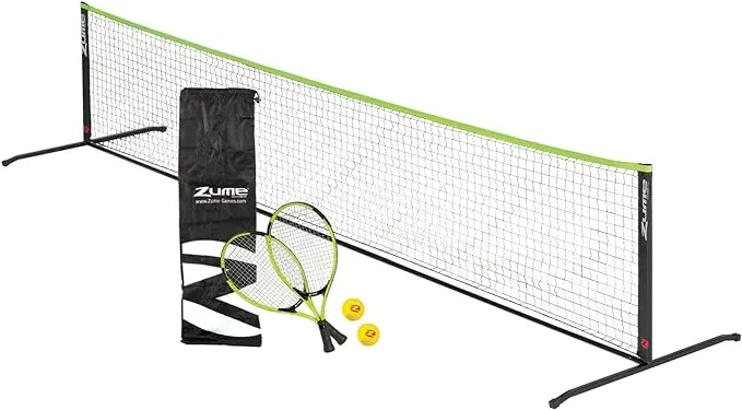 Portable, Instant Tennis Set Includes Two Rackets, Two Balls, Net, and Carrying Case