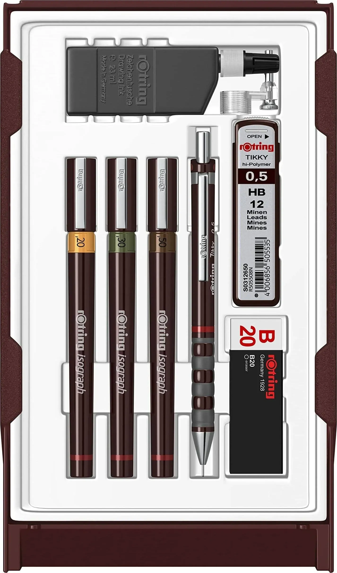 rOtring Isograph Technical Drawing Pens, 3-Pen College Set, 0.2 to 0.5 mm, Brown (S0699370)