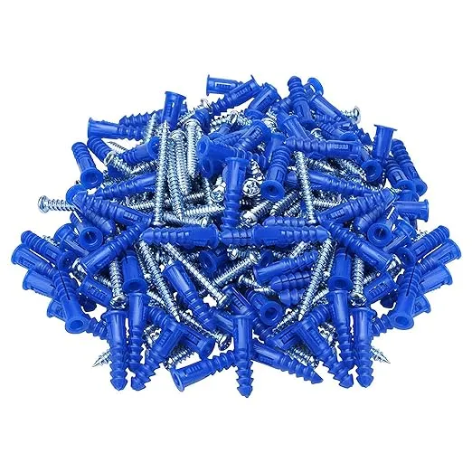 HangDone Ribbed Wall Anchors #10-#12 1-14-Inch with Screws 100-Pack, Blue