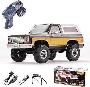 EAZYRC X FMS 1/24 Chevy K5 Blazer 1969s RC Truck RTR Brown, with Lisense RC Crawler, 4WD 5Km+ 2-Speed Transmission RC Car Off-Road Vehicle with 2.4 Ghz Radio, Battery, LED Light and USB Charger