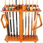 GSE Games & Sports Expert 10 Pool Cue Sticks Floor Stand Rack - Oak