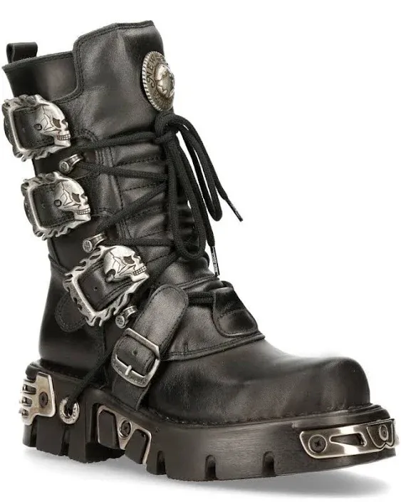 New Rock 391-S1 Unisex Black Metallic Reactor Goth rock Biker Boots