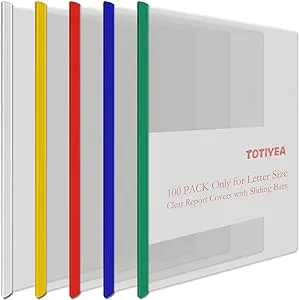 TOTiyea 40 Pack Clear Report Covers with Sliding Bars, 9mm (40 Sheet Capacity) Colorful Sliding Bar File Folders, for Letter Size