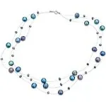 Shades of Freshwater Cultured Pearl Illusion Multi Strand Necklace - Black