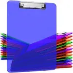 25 Transparent Colored Clipboards Bulk for Classroom Office Plastic Clipboard Low Profile Kids Clip Boards Standard Letter Size Holds 100 Sheets Hanging Hook Colorful Clip Board