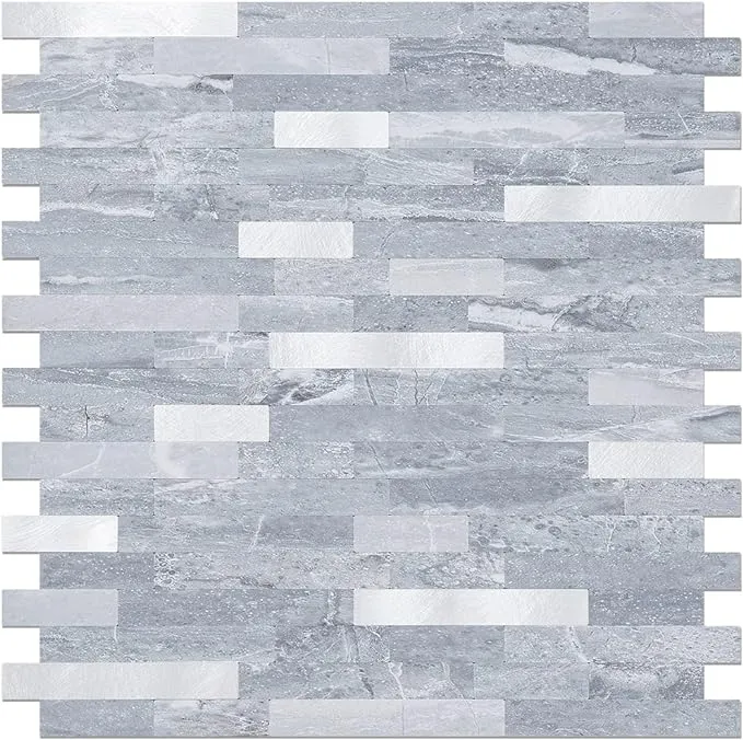 DICOFUN 10-Sheet Peel and Stick Backsplash Tile, White Birch PVC Mixed Metal Stick on Backsplash Tiles for Kitchen, 9.4 sq.ft