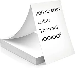 200 pages, thermal printer paper 8.5x11, letter, folded, continuous, perforated, 3 proofing, not quick dry for pen, BPA free. For IOOIOO, Peripage, Munbyn, Jadens, Hprt, Phomemo…(lasting 10-15 years)