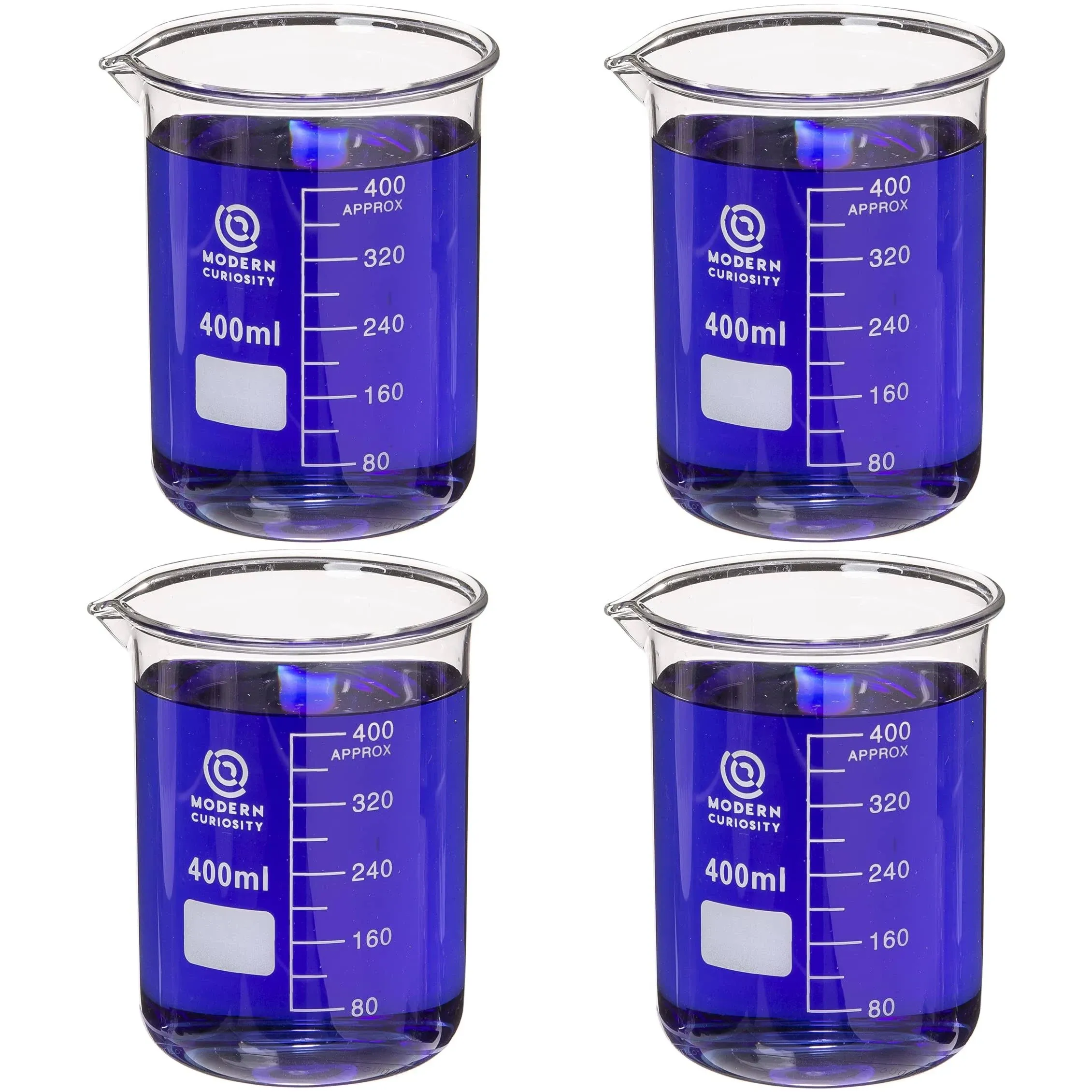 Glass Beakers Set - Science, Chemistry Classroom Supplies - Borosilicate Glass - Education, Research Equipment for Industrial and Academic Labs (400mL, 4-Pack)