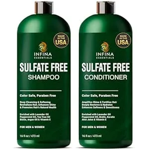 Sulfate Free Shampoo and Conditioner Set - Color Safe Shampoo and Conditioner Set For Curly Hair -All Hair Types- Argan Oil, Peppermint Oil Restores Shine Reduces Frizz - Men Women, 16 fl oz Each