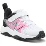 New Balance Kids' Rave Run V2 Bungee Lace with Top Strap - White/Pink/Black (Size 7)