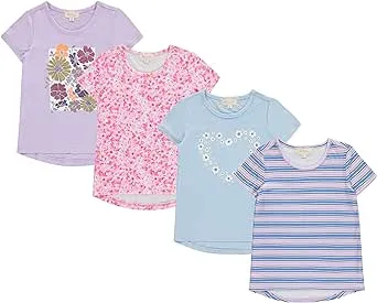 BTween Girls 4-Piece Summer Tops | Fashionable Short Sleeve T-Shirt | Casual Daily Shirt for Kids - Assorted Colors