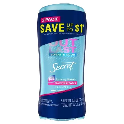 Secret Outlast Clear Gel Antiperspirant Deodorant, Protecting Powder - 2.6oz Each/Pack of 2