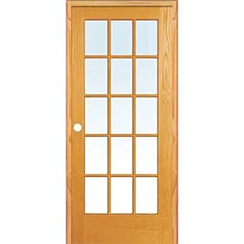 National Door Company ZZ19956R Unfinished Pine Wood 15 Lite True Divided Clear Glass, Right Hand Prehung Interior Door, 30" x 80"