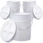 Hudson Exchange 5 Gallon (3 Pack, Natural) Bucket Pail Container With, Food Grad