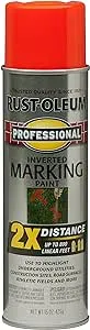 Rust-Oleum 266590 Professional 2X Distance Inverted Marking Spray Paint, 15 oz, Fluorescent Red-Orange