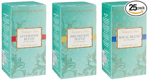 Fortnum and Mason Royal Blend Breakfast Blend Afternoon Blend Bundle - 25 Tea Bags