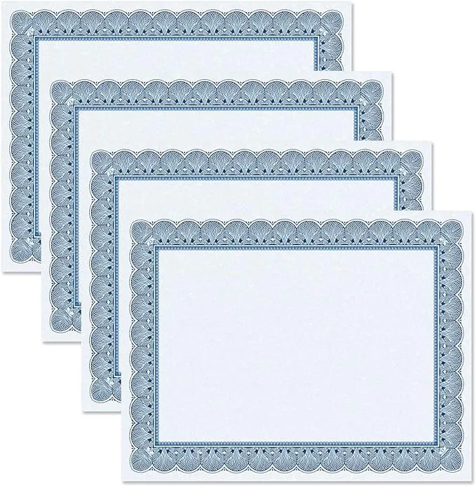 Elite Blue & Blue Parchment Certificate Papers - Pack of 100, Laser & Inkjet Printer Compatible, For Office, Business Awards, Graduation, School Diplomas, 8-1/2" x 11" on 60 lb. Text Stock