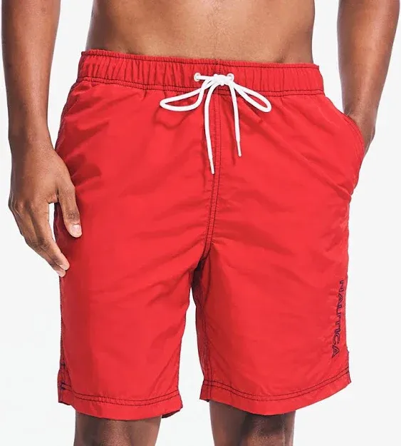 Nautica Mens Quick-Dry Logo Swim Trunk Shorts (Small, Red)