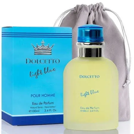 NovoGlow Dolcetto Light Blue Eau De Parfum for Men 3.4 Fl. Oz. 100ml Refreshing Combination of Woody Floral & Aquatic Fragrance - Scent Lasts All Day A Gift for Any Occasion