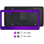 Ka Depot Silicone Back Guard License Plate Holder Purple Chrome Mirror License Plate Frame T304 Stainless Steel + Metal Screw Caps, Size: 12.25