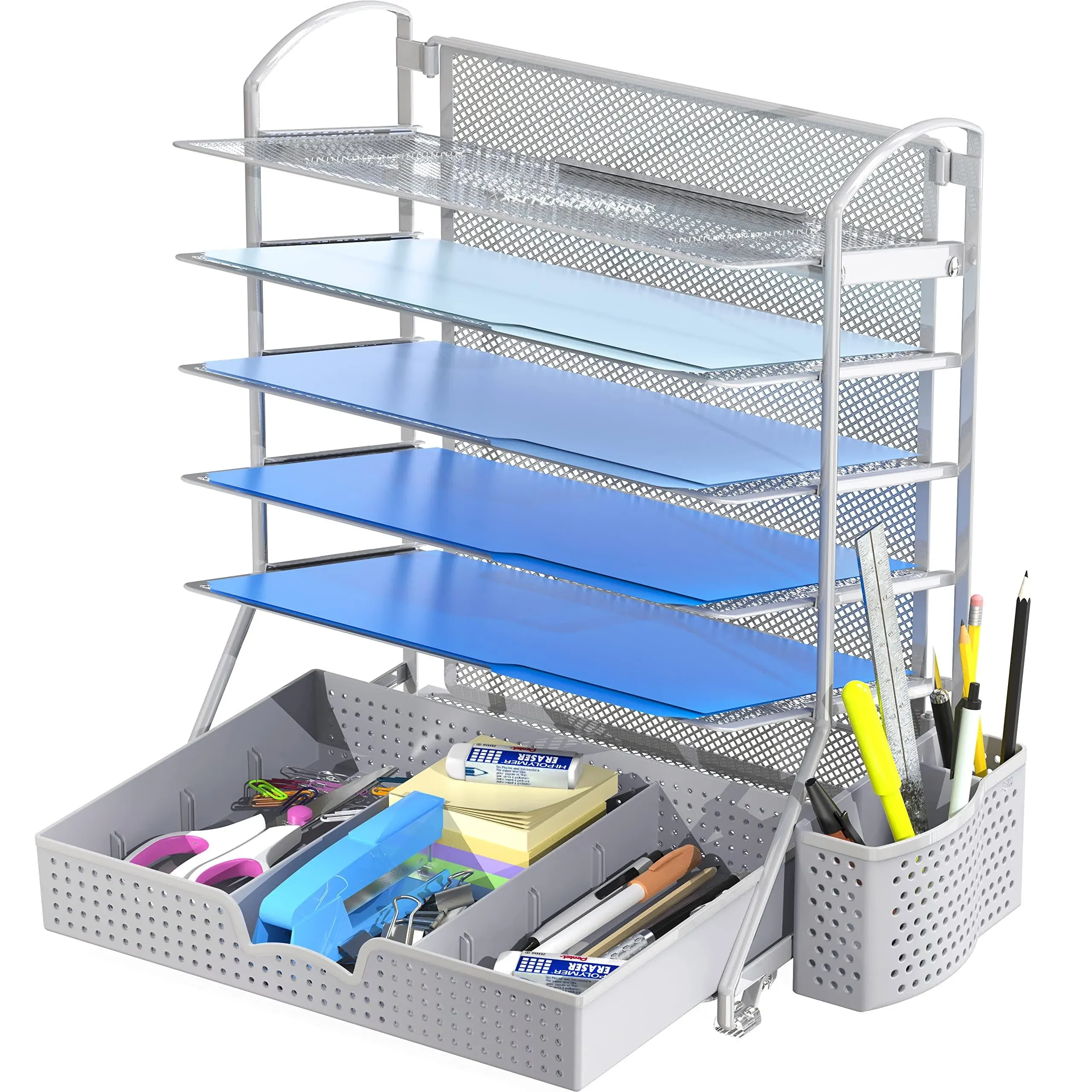 SimpleHousewar<wbr/>e 6 Trays Desktop Document Letter Tray Organizer Silver