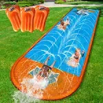 Slip Water Slide, 17Ftx7Ft Kids Slip Water Slide for Backyard Lawn, 3 Sliding Ra