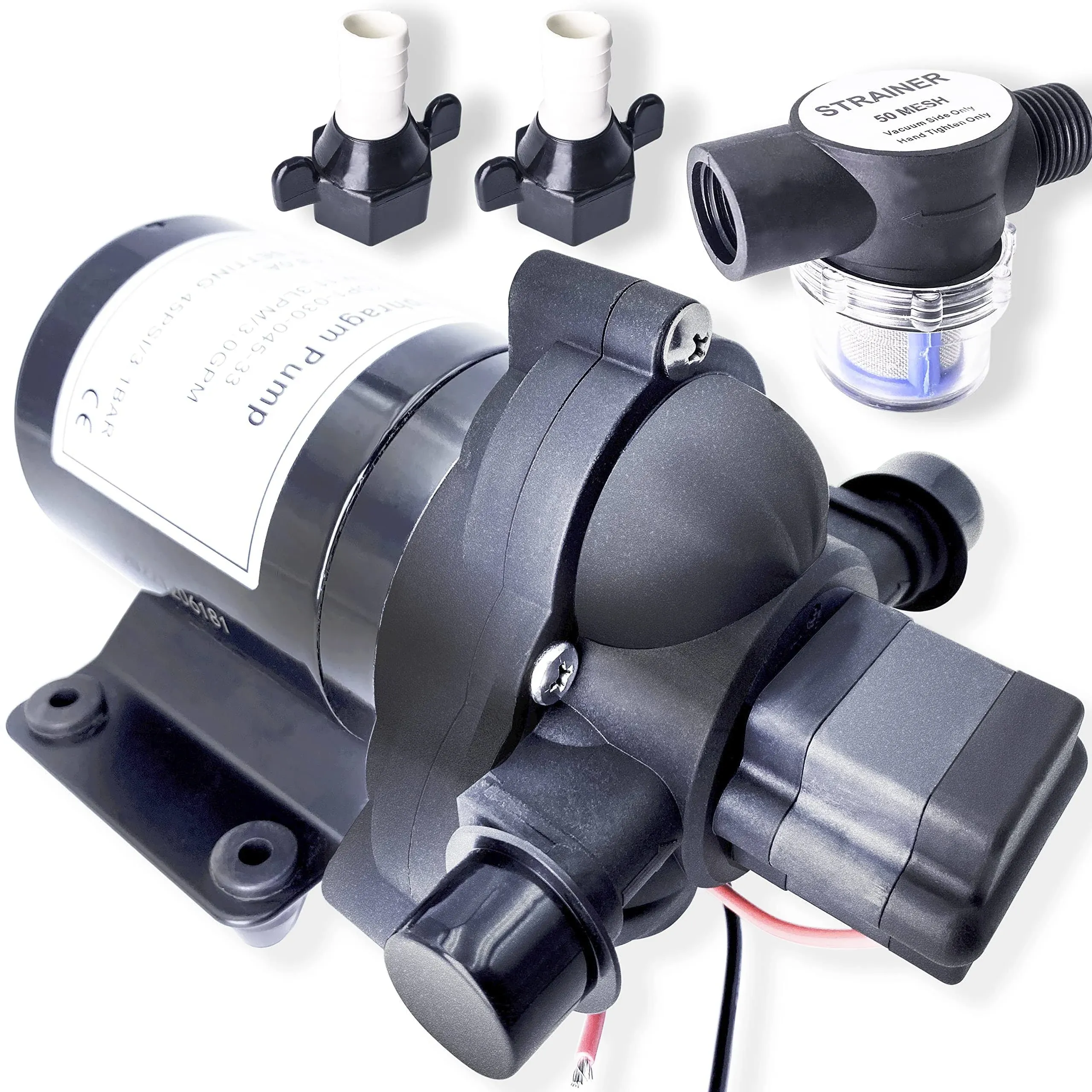 2088-422-144 RV Water Pump, 12V 3.3GPM RV Pump, 45psi 1/2 MNPT Connection Diaphragm Pump, Quiet and Durable High Performance Motor, Fits Most Brands of RV Water Pumps