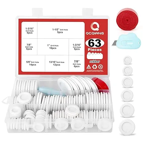 63Pcs Rubber Grommet Kit, Drill Hole Firewall Hole Plugs Wire Protection with Cable Sticky Tape, 6 Sizes 5/8" 13/16" 7/8" 1" 1-3/16" 1-1/2"(White)