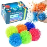 Premium Quality Large & Thick Puffer Balls for Fun Kids Party Favors - Bulk Pack of 12 - Hairy and Spikey Therapy Toys