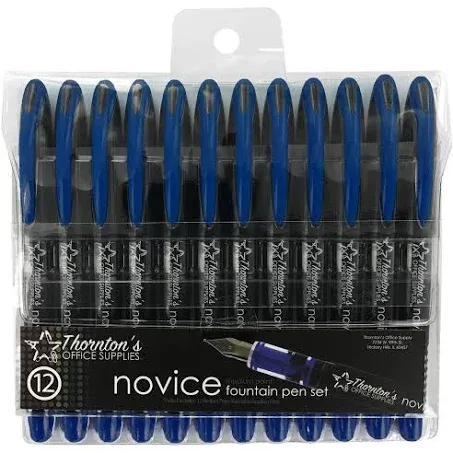 Thornton&#039;s Office Supplies Novice Disposable Fountain Pens, Medium Point, Blue I