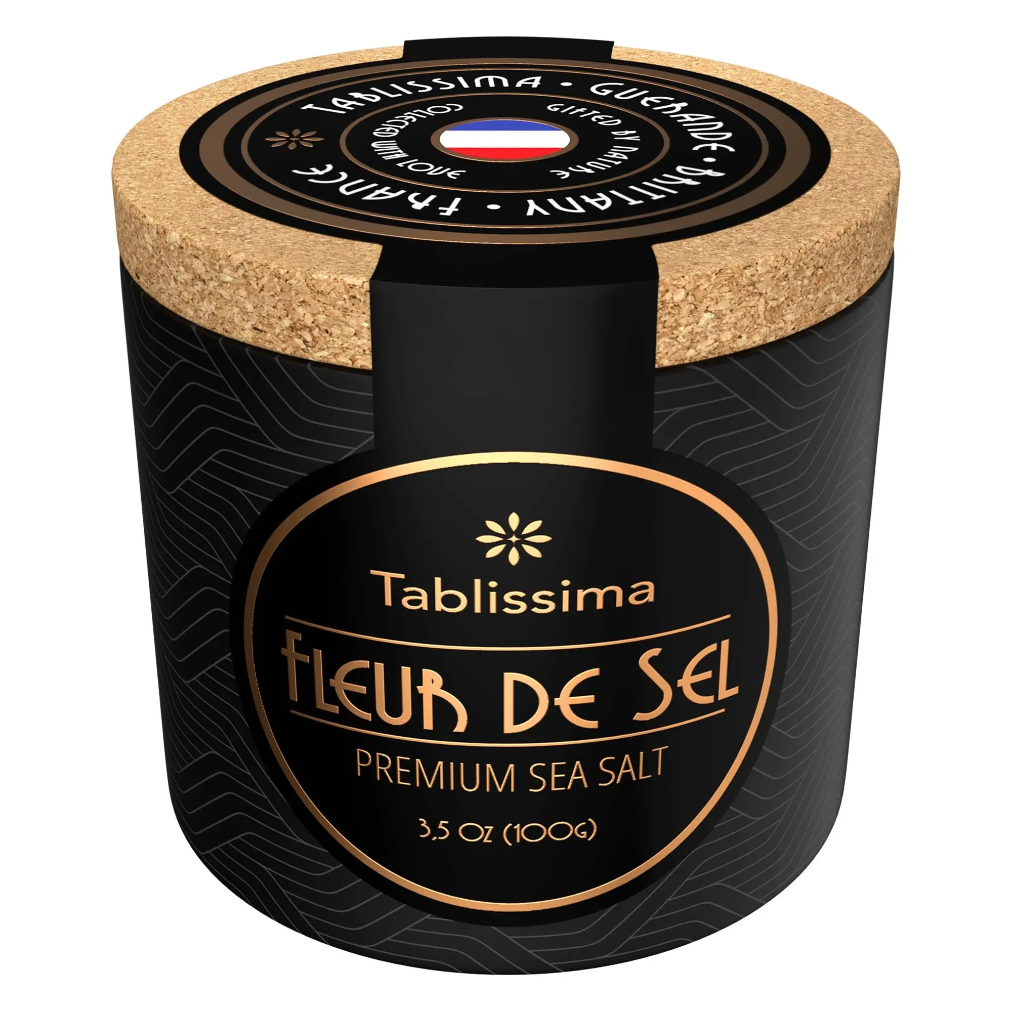 Fleur de Sel - Premium Sea salt from Guerande France - Flaky Sea Salt from the Celtic Sea - Salt Cork box - 3.5 Oz (100g)