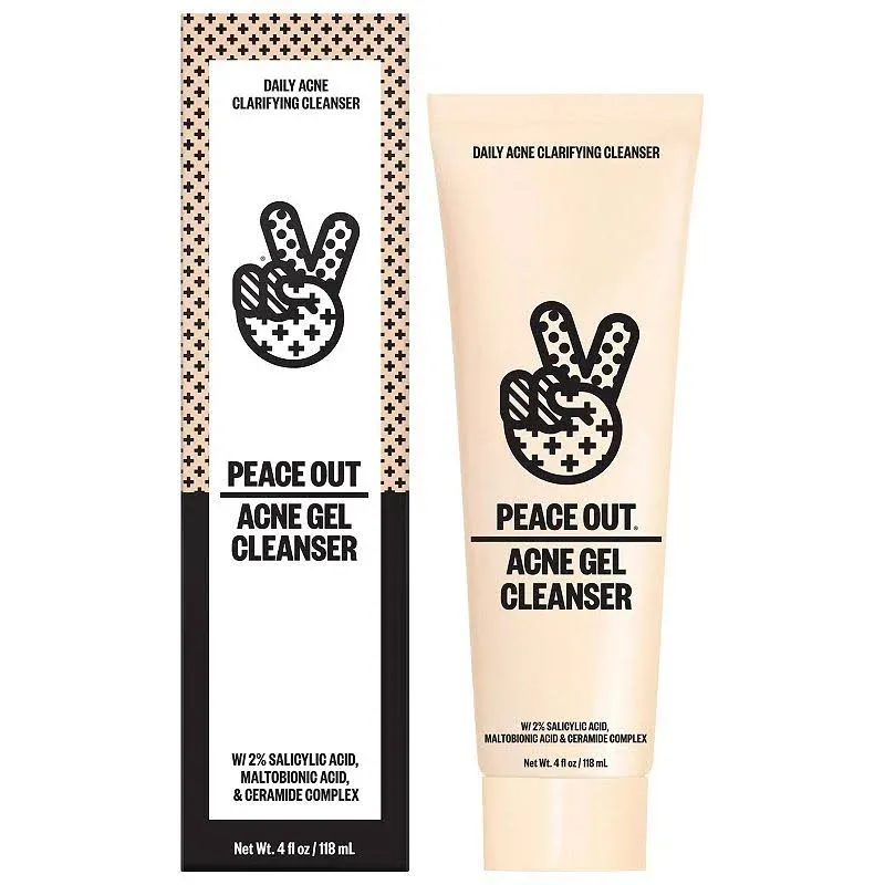 Peace Out Skincare Acne Gel Cleanser, Boost Skin Barrier and Help Diminish Blemishes, Daily Acne Face Wash with Salicylic Acid for Men and Women, 4 fl oz