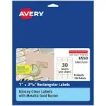 Avery Glossy Clear Labels with Metallic Gold Label Borders, 1" x 2-5/8" Rectangle Labels, 180 Total, Laser/Inkjet Printable Labels (6550)