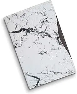 Alban Slim Passport Holder WHITE MARBLE RFID Blocking and POCKET Slot in Back