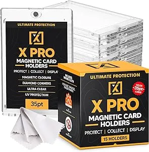 X PRO 35PT Magnetic Card Holder [15/25 Pack] - One Touch Card Holder | Trading Card Protectors | Baseball Card Protectors | Trading Card Case | Sports Card Protectors | Cleaning Cloth Included