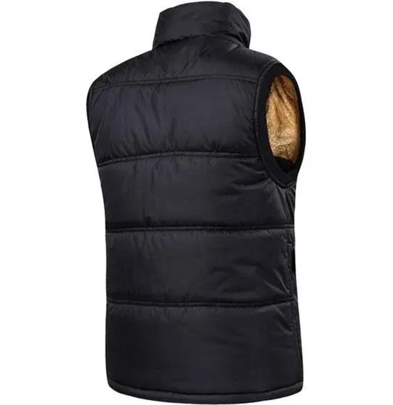 Flygo Men's Winter Warm Outdoor Padded Puffer Vest Thick Fleece Lined Sleeveless Jacket